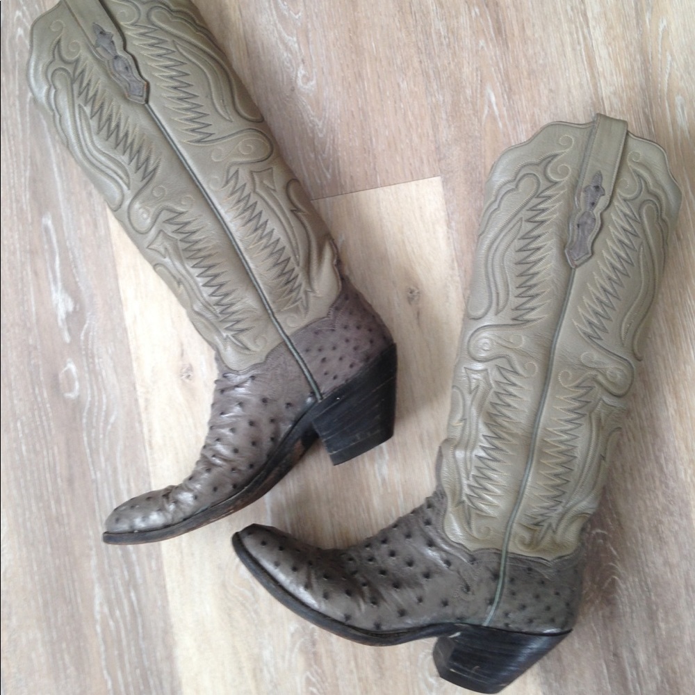 Vintage gray ostrich/leather cowboy boots.
